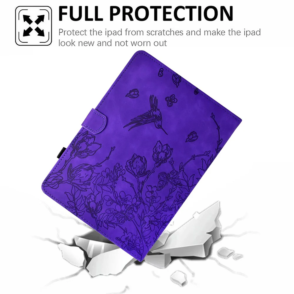 For Lenovo Tab M10 (Gen 3) Case Flower Bird Imprinted Card Holder Leather Tablet Cover - Purple - Image 7