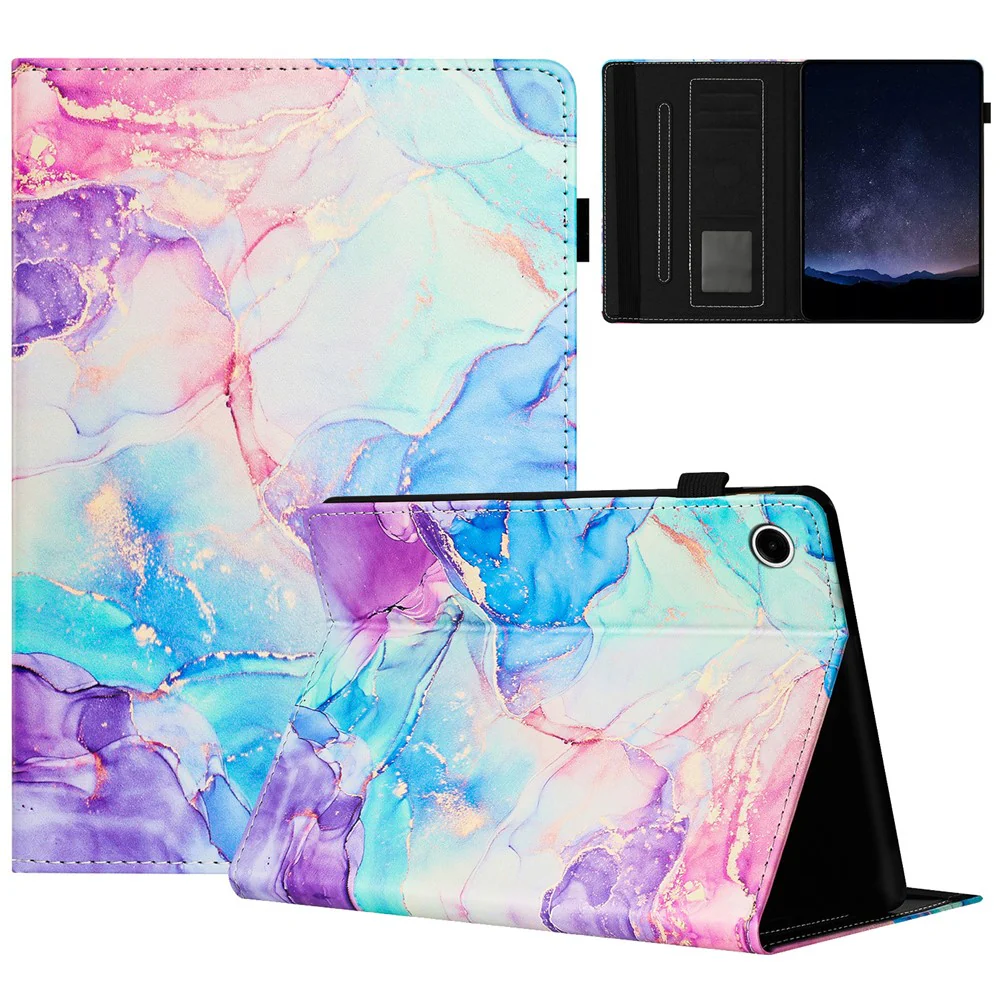 For Lenovo Tab M10 (Gen 3) Case Multi-Angle Viewing Smart PU Leather Marble Cover - Purple / Blue