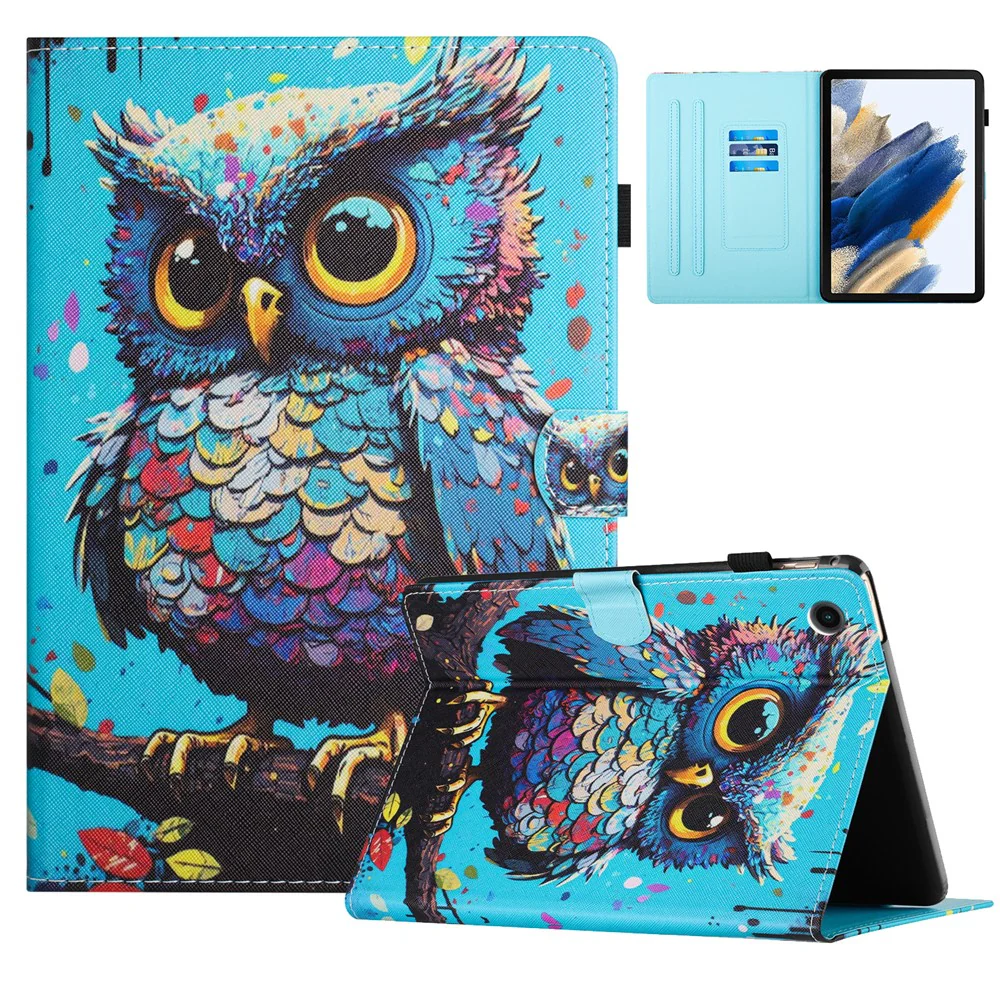 For Lenovo Tab M10 (Gen 3) Case Pattern Printed Card Holder PU Leather Tablet Cover - Owl