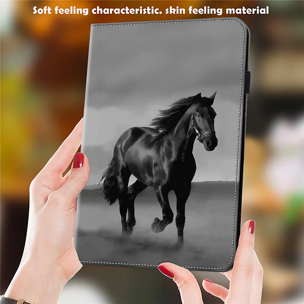 For Lenovo Tab M10 (Gen 3) Case Pattern Printing Card Slots Leather Tablet Cover - Black Horse - Image 5