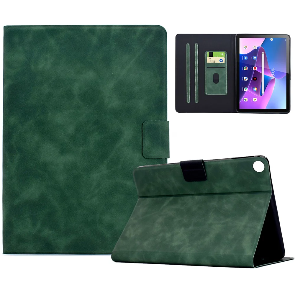 For Lenovo Tab M10 (Gen 3) Case PU Leather Tablet Cover with Card Slots - Green