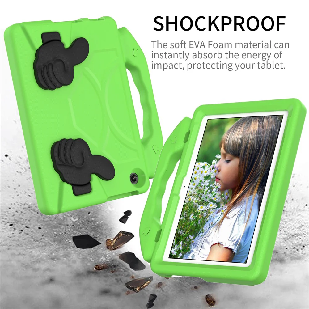 For Lenovo Tab M10 (Gen 3) EVA Tablet Case Foldable Thumb Kickstand Handle Grip Tablet Cover - Green - Image 4