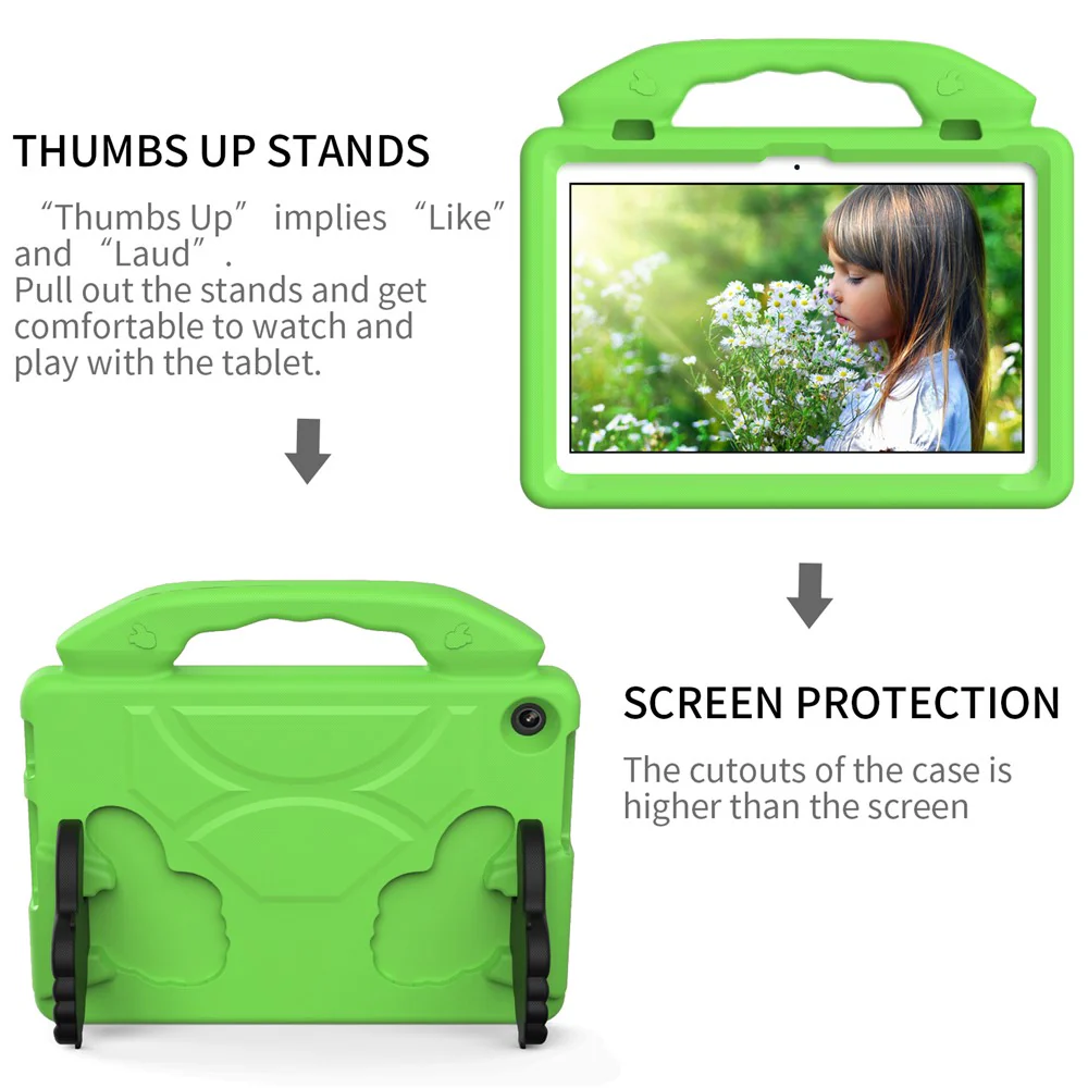 For Lenovo Tab M10 (Gen 3) EVA Tablet Case Foldable Thumb Kickstand Handle Grip Tablet Cover - Green - Image 5