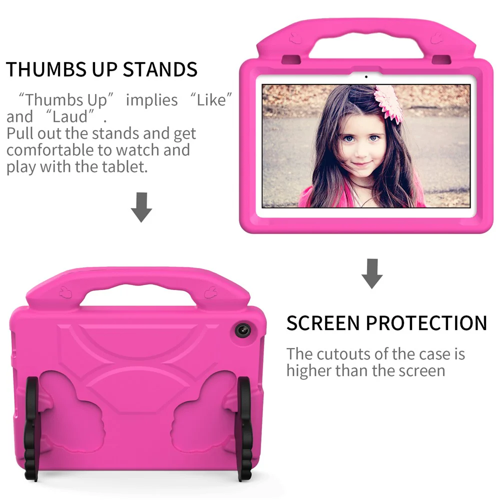 For Lenovo Tab M10 (Gen 3) EVA Tablet Case Foldable Thumb Kickstand Handle Grip Tablet Cover - Rose - Image 5