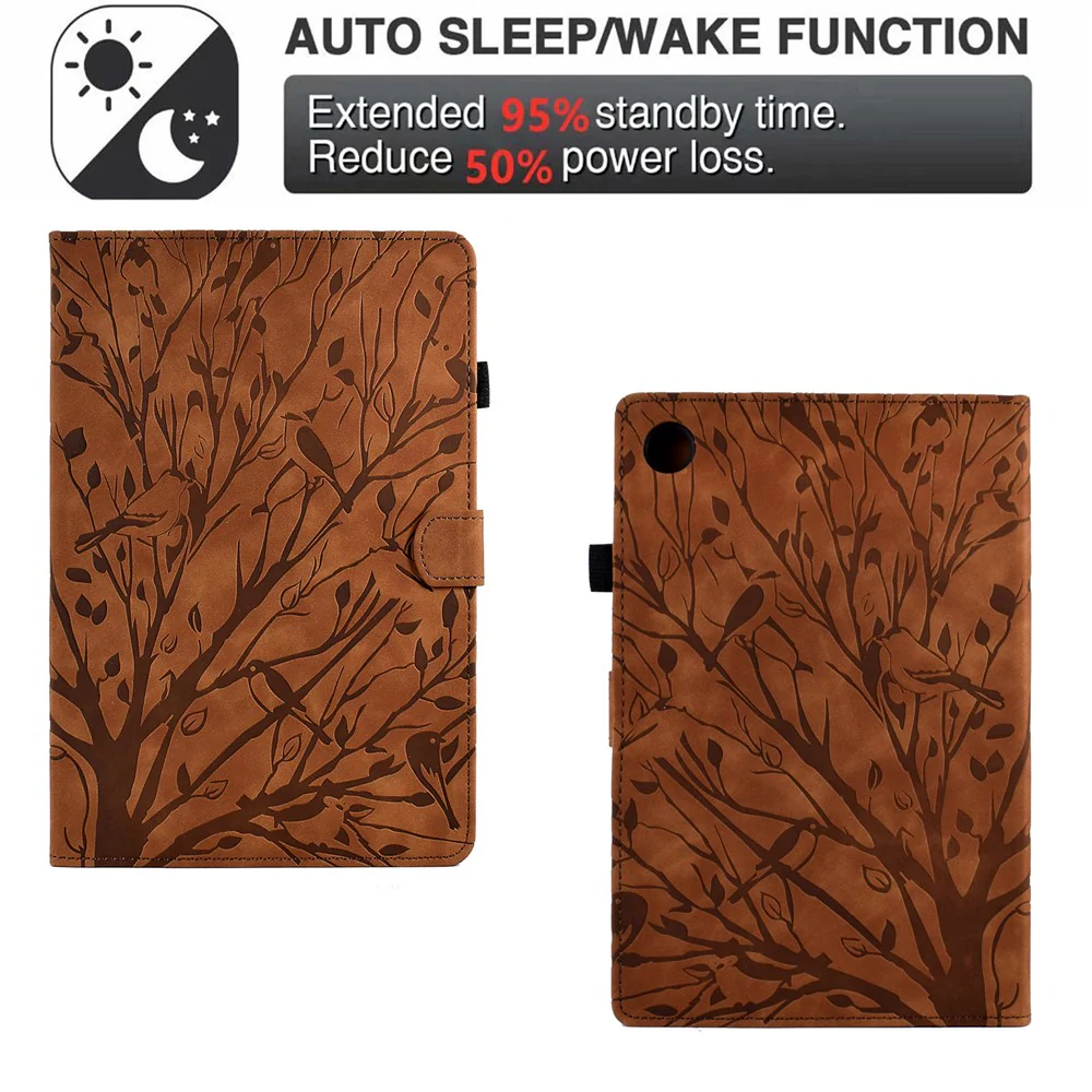 For Lenovo Tab M10 (Gen 3) Imprinted Tree Tablet Case PU Leather Card Holder Stand Cover - Brown - Image 8