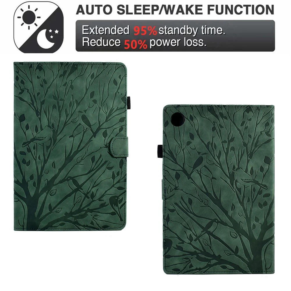 For Lenovo Tab M10 (Gen 3) Imprinted Tree Tablet Case PU Leather Card Holder Stand Cover - Green - Image 8