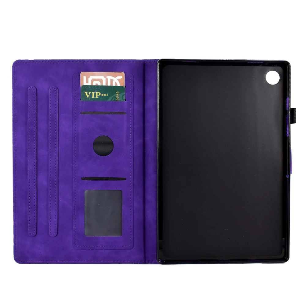 For Lenovo Tab M10 (Gen 3) Imprinted Tree Tablet Case PU Leather Card Holder Stand Cover - Purple - Image 4