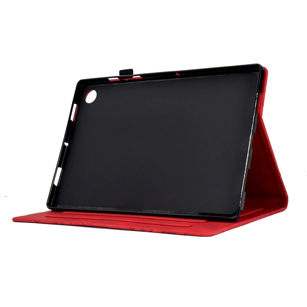 For Lenovo Tab M10 (Gen 3) Imprinted Tree Tablet Case PU Leather Card Holder Stand Cover - Red - Image 5