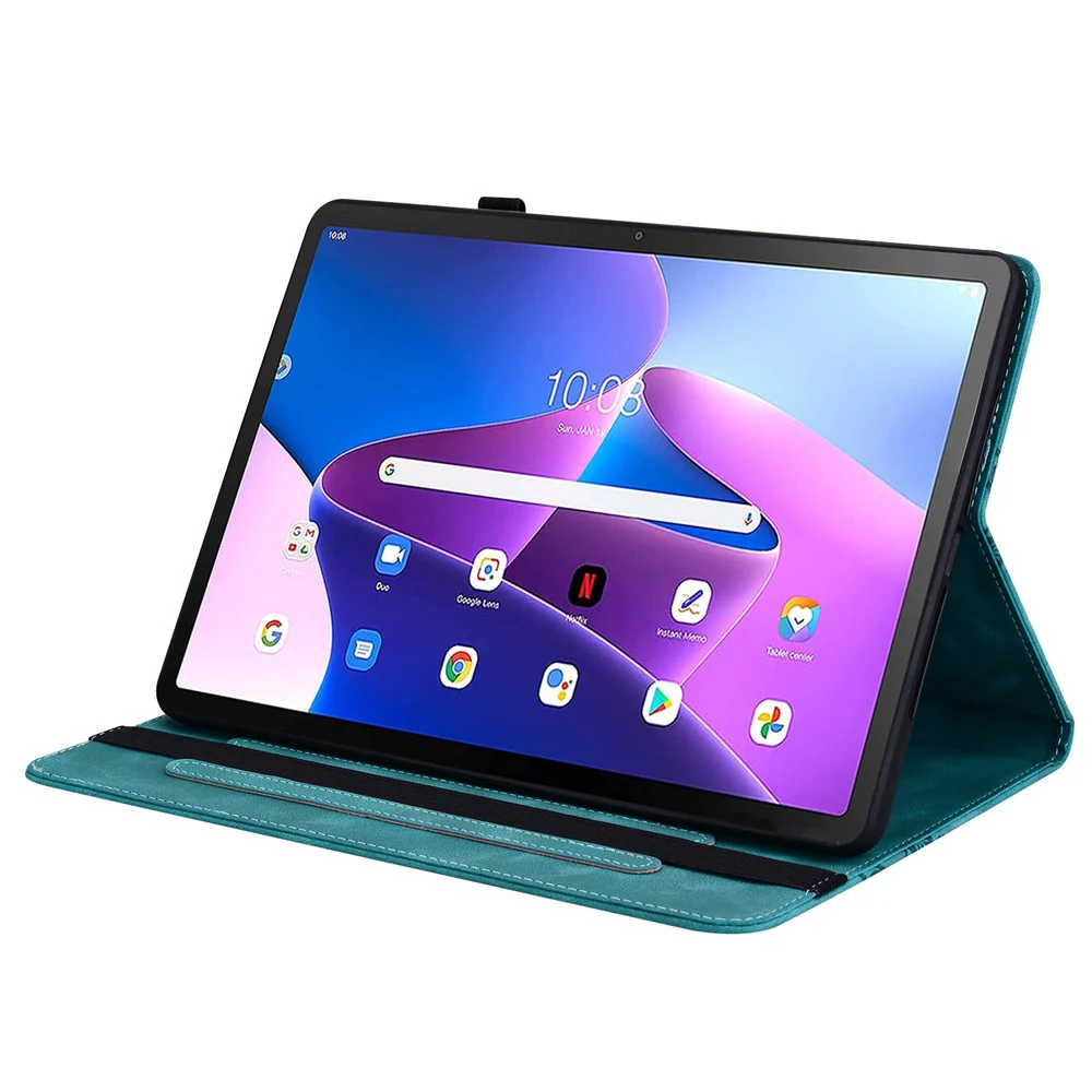 For Lenovo Tab M10 (Gen 3) Leather Case Heart Imprint Foldable Stand Card Slot Stylus Holder Tablet Cover - Green - Image 3