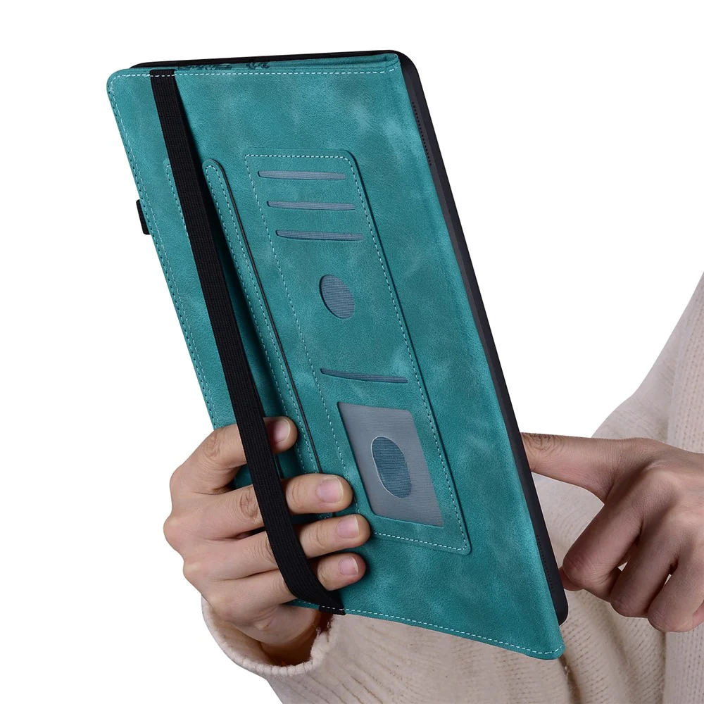 For Lenovo Tab M10 (Gen 3) Leather Case Heart Imprint Foldable Stand Card Slot Stylus Holder Tablet Cover - Green - Image 5