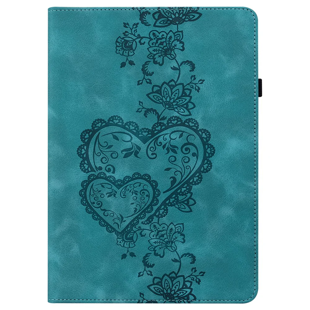 For Lenovo Tab M10 (Gen 3) Leather Case Heart Imprint Foldable Stand Card Slot Stylus Holder Tablet Cover - Green - Image 7