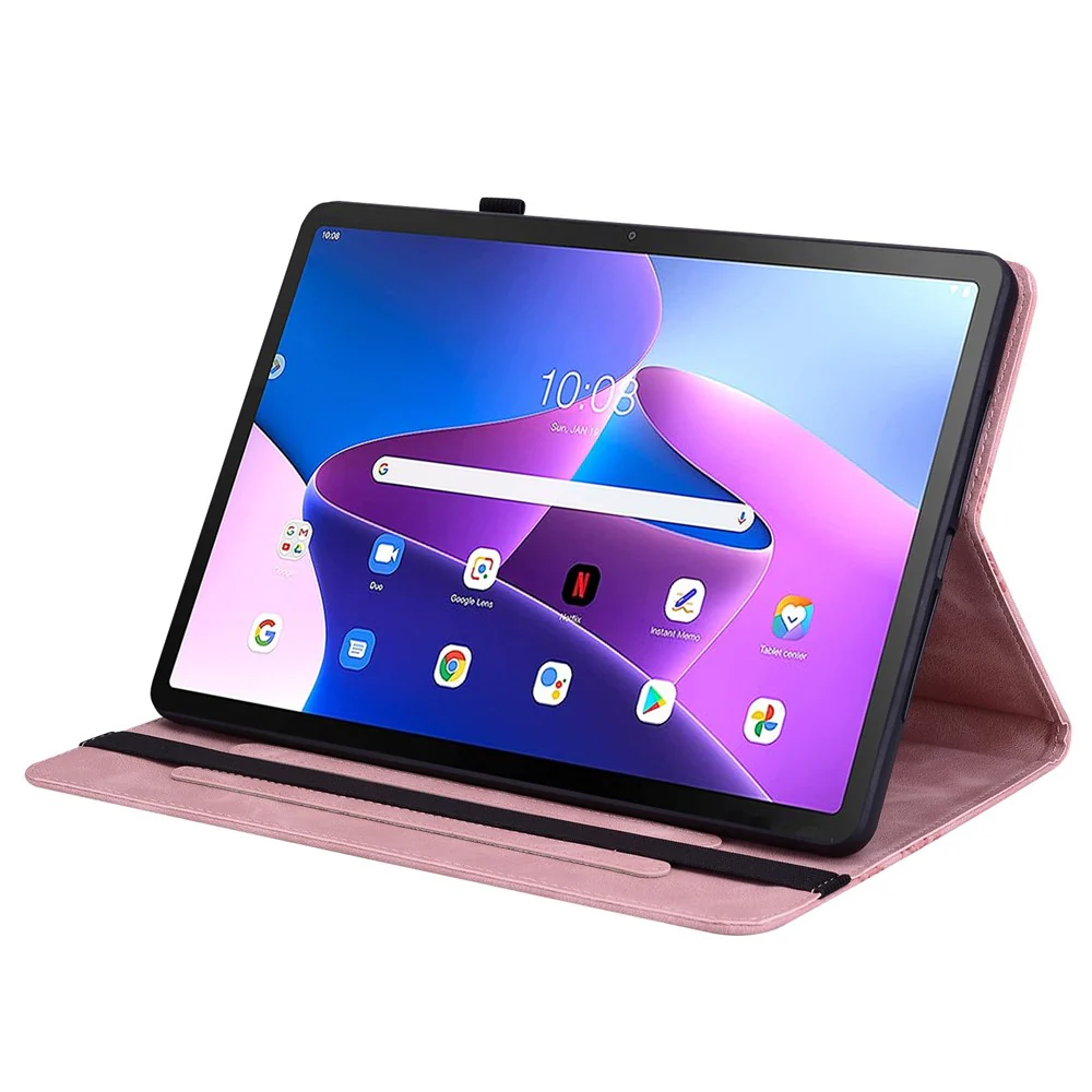 For Lenovo Tab M10 (Gen 3) Leather Case Heart Imprint Foldable Stand Card Slot Stylus Holder Tablet Cover - Pink - Image 3