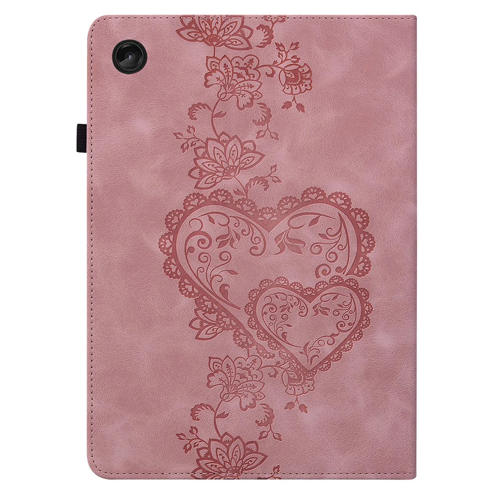 For Lenovo Tab M10 (Gen 3) Leather Case Heart Imprint Foldable Stand Card Slot Stylus Holder Tablet Cover - Pink - Image 8