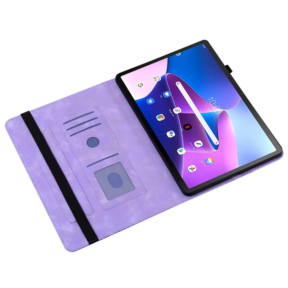 For Lenovo Tab M10 (Gen 3) Leather Case Heart Imprint Foldable Stand Card Slot Stylus Holder Tablet Cover - Purple - Image 2