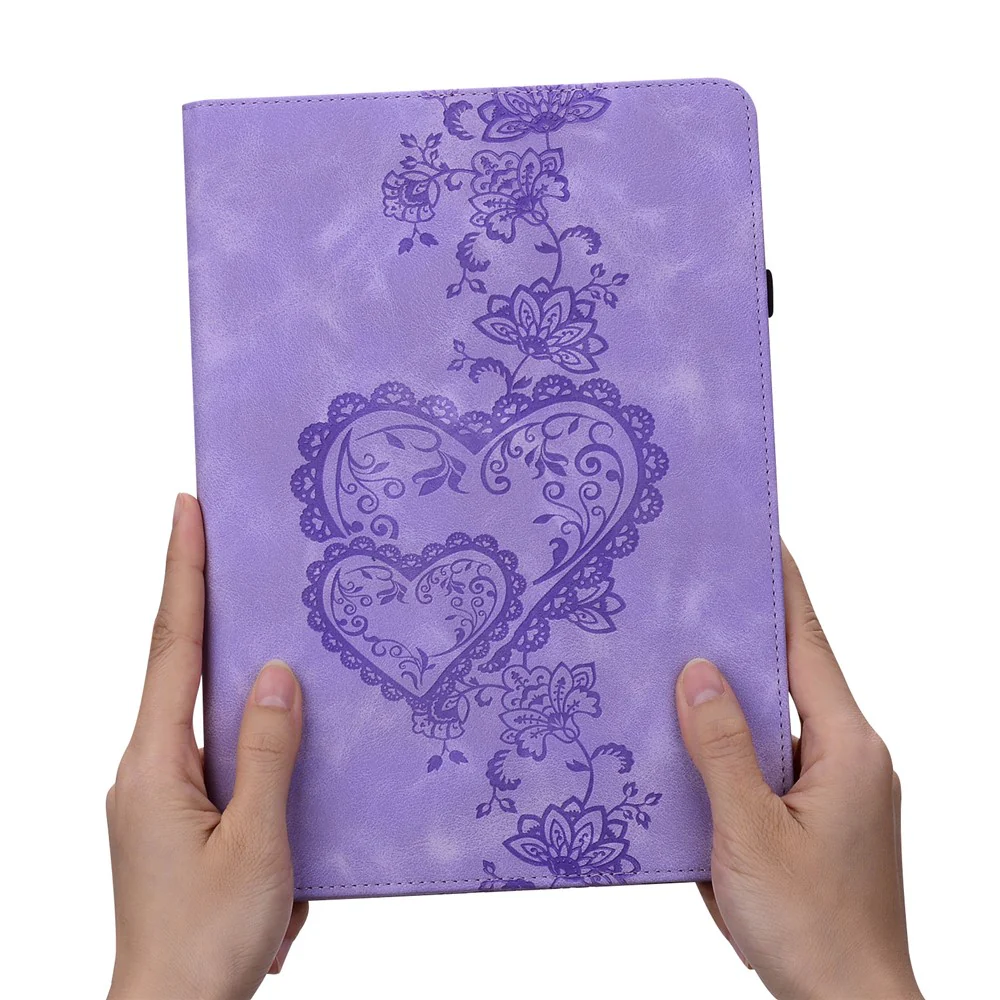 For Lenovo Tab M10 (Gen 3) Leather Case Heart Imprint Foldable Stand Card Slot Stylus Holder Tablet Cover - Purple - Image 6