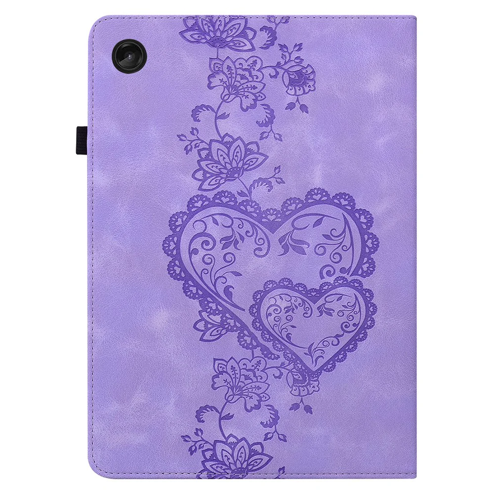 For Lenovo Tab M10 (Gen 3) Leather Case Heart Imprint Foldable Stand Card Slot Stylus Holder Tablet Cover - Purple - Image 8