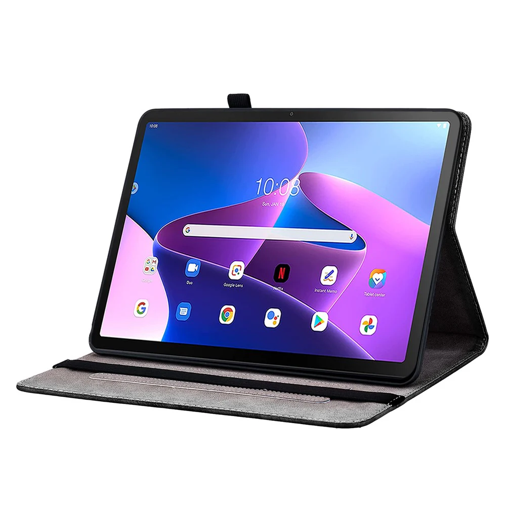 For Lenovo Tab M10 (Gen 3) Leather Case Pattern Printed Stand Tablet Cover with Card Slots - Lotus - Image 2