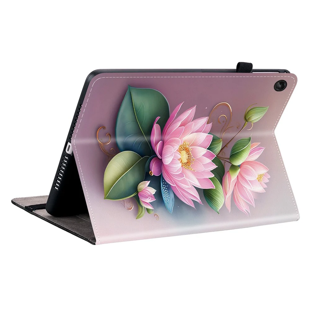 For Lenovo Tab M10 (Gen 3) Leather Case Pattern Printed Stand Tablet Cover with Card Slots - Lotus - Image 4