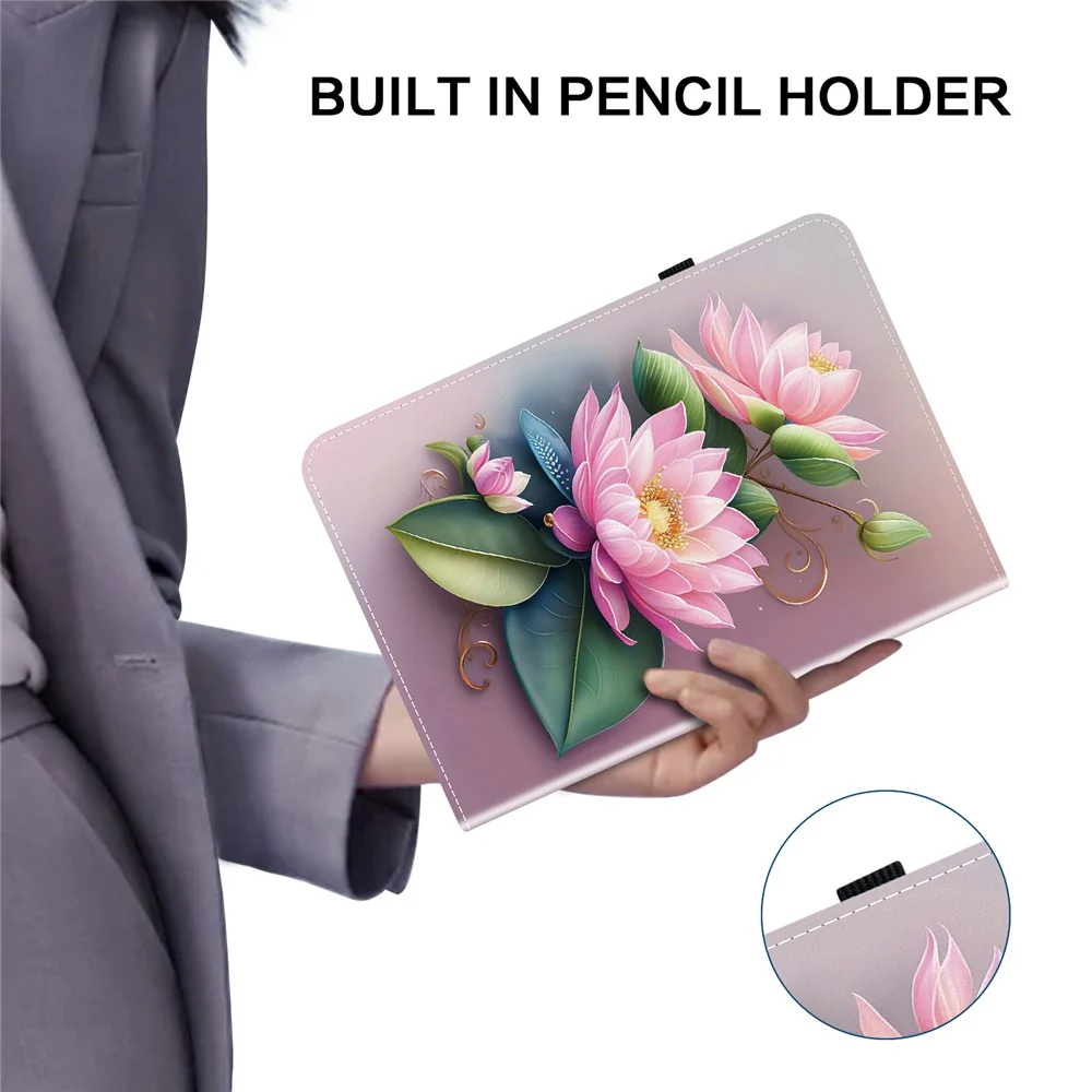 For Lenovo Tab M10 (Gen 3) Leather Case Pattern Printed Stand Tablet Cover with Card Slots - Lotus - Image 5