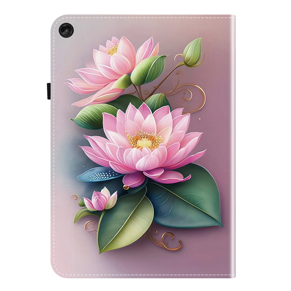 For Lenovo Tab M10 (Gen 3) Leather Case Pattern Printed Stand Tablet Cover with Card Slots - Lotus - Image 6