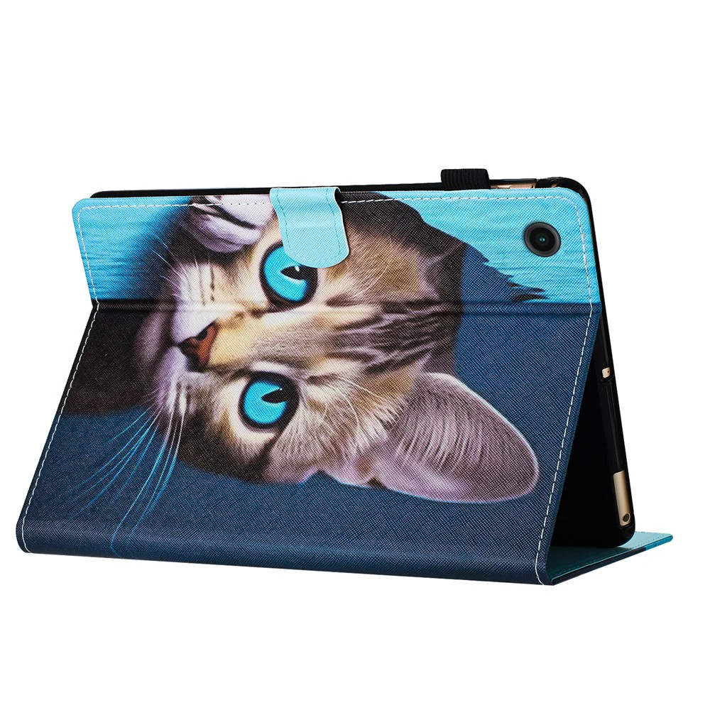 For Lenovo Tab M10 (Gen 3) Leather Folio Stand Cover Pattern Tablet Case with Card Holder - Blue Cat - Image 4