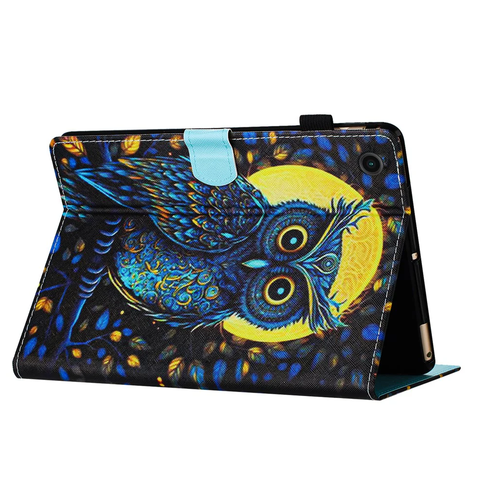 For Lenovo Tab M10 (Gen 3) Leather Folio Stand Cover Pattern Tablet Case with Card Holder - Moonlight Owl - Image 4