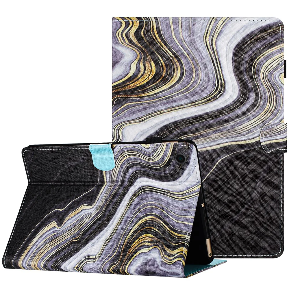 For Lenovo Tab M10 (Gen 3) Pattern Case Leather Auto Sleep / Wake Tablet Cover - Black+Gold Marble