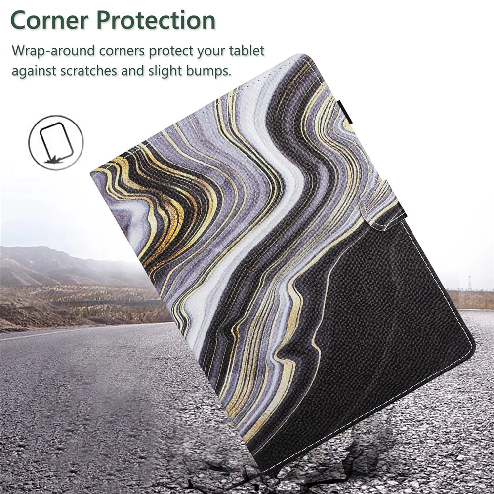 For Lenovo Tab M10 (Gen 3) Pattern Case Leather Auto Sleep / Wake Tablet Cover - Black+Gold Marble - Image 5