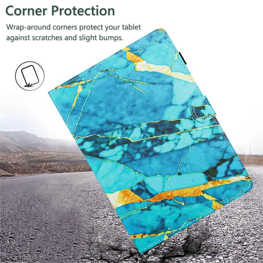 For Lenovo Tab M10 (Gen 3) Pattern Case Leather Auto Sleep / Wake Tablet Cover - Gold+Blue Marble - Image 5