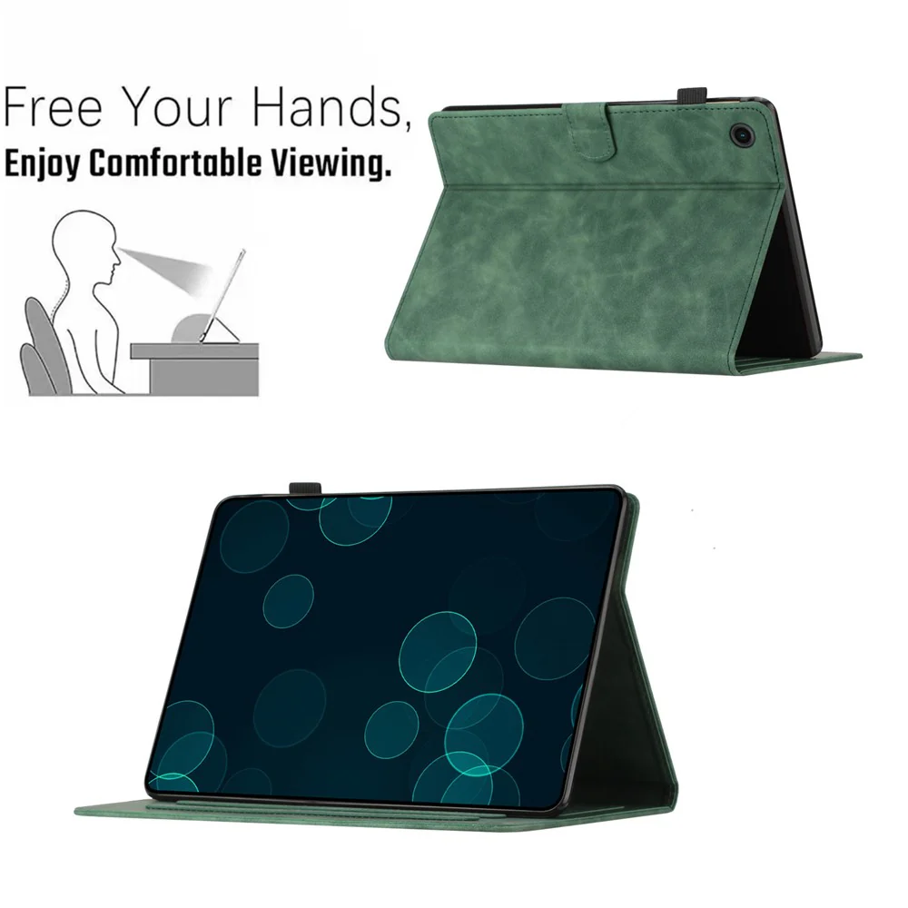 For Lenovo Tab M10 (Gen 3) PU Leather Tablet Case Card Slot Imprinted Stand Tablet Cover - Army Green - Image 7