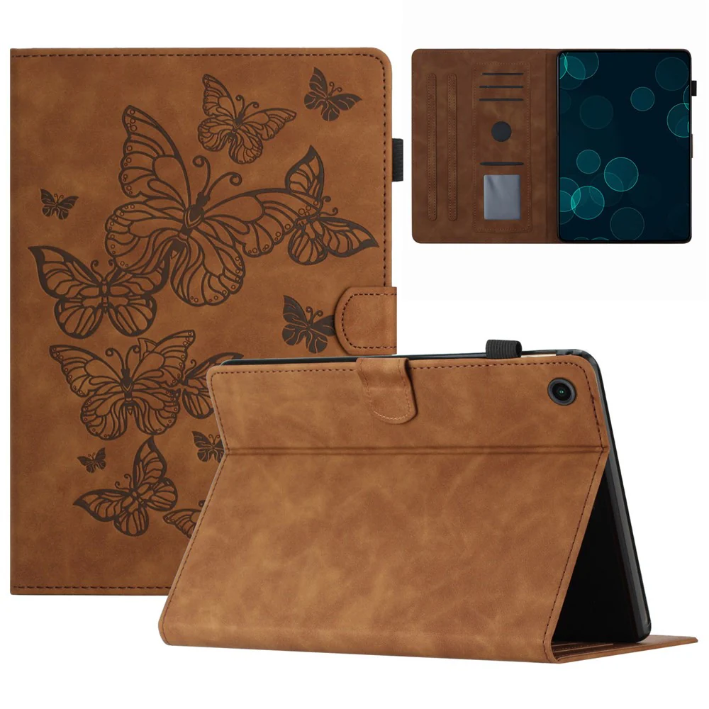 For Lenovo Tab M10 (Gen 3) PU Leather Tablet Case Card Slot Imprinted Stand Tablet Cover - Brown