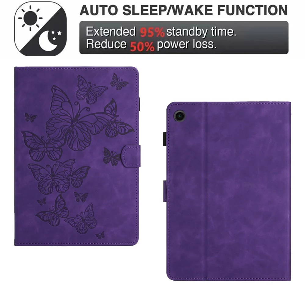 For Lenovo Tab M10 (Gen 3) PU Leather Tablet Case Card Slot Imprinted Stand Tablet Cover - Purple - Image 6