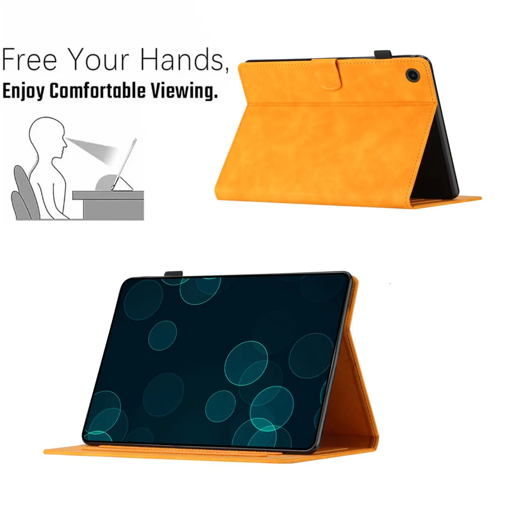 For Lenovo Tab M10 (Gen 3) PU Leather Tablet Case Card Slot Imprinted Stand Tablet Cover - Yellow - Image 7