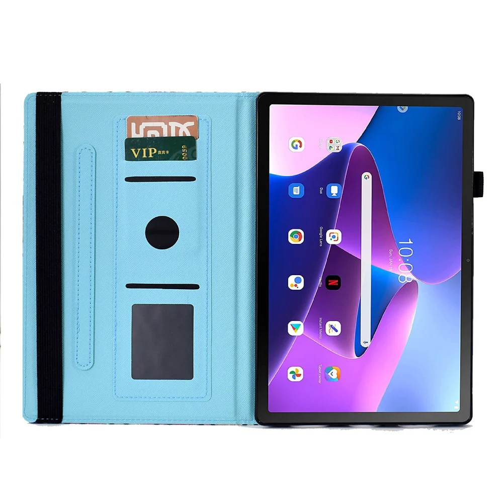 For Lenovo Tab M10 (Gen 3) PU Leather Tablet Case Pattern Printing Stand Card Holder Cover with Elastic Band - Wavy Pattern - Image 2