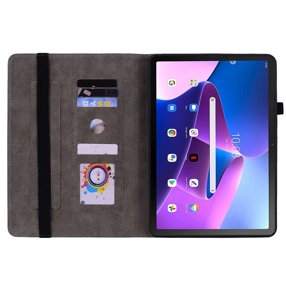 For Lenovo Tab M10 (Gen 3) Shockproof PU Leather Case Imprinted Design Stand Tablet Cover with Pen Holder - Purple - Image 2
