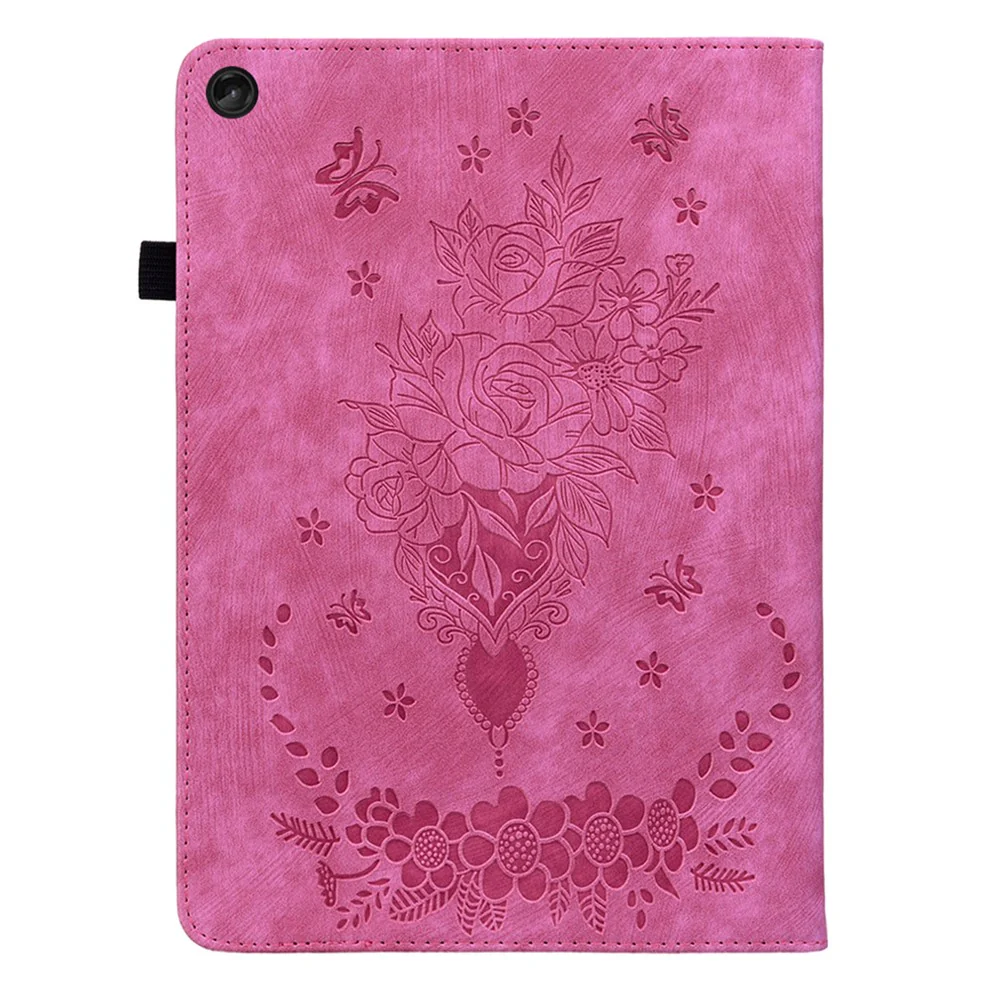 For Lenovo Tab M10 (Gen 3) Shockproof PU Leather Case Imprinted Design Stand Tablet Cover with Pen Holder - Rose - Image 7