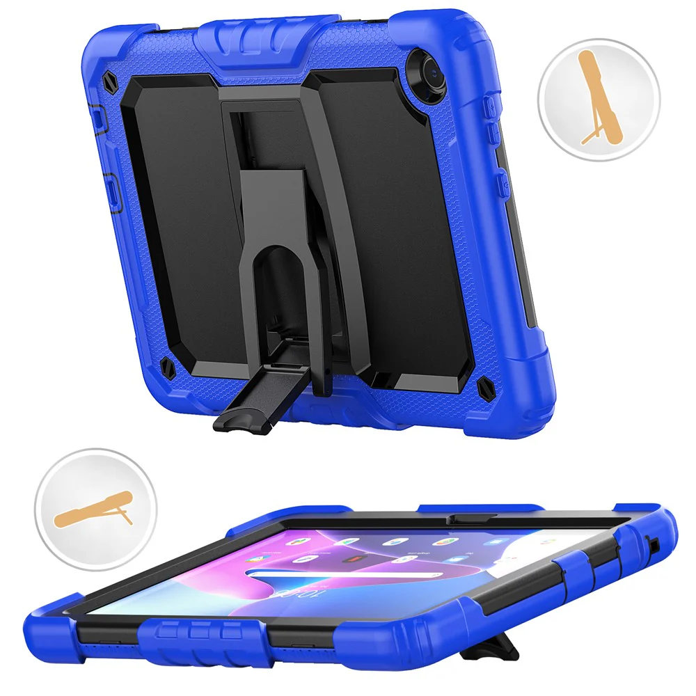 For Lenovo Tab M10 (Gen 3) TB-328F Anti-Scratch Silicone+PC Tablet Case Kickstand Cover with Strap - Blue - Image 3
