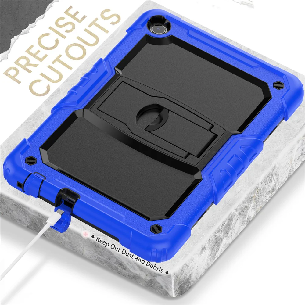 For Lenovo Tab M10 (Gen 3) TB-328F Anti-Scratch Silicone+PC Tablet Case Kickstand Cover with Strap - Blue - Image 5