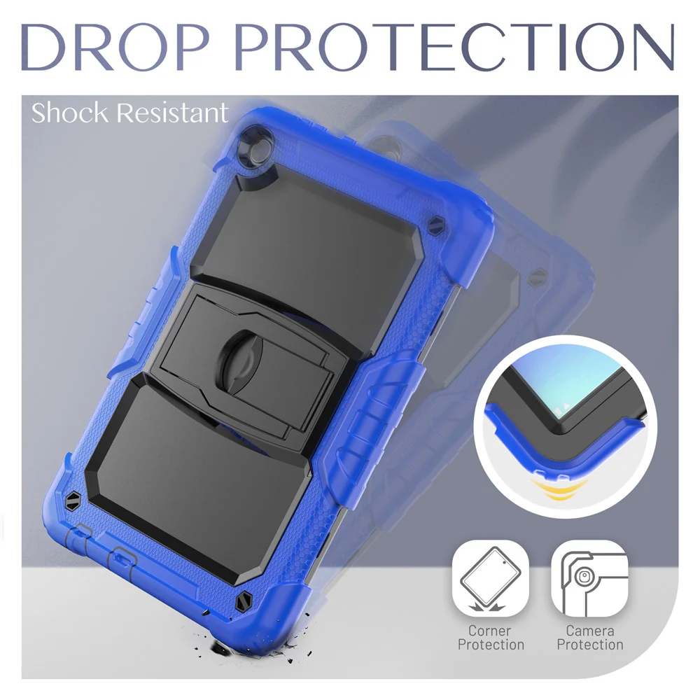 For Lenovo Tab M10 (Gen 3) TB-328F Anti-Scratch Silicone+PC Tablet Case Kickstand Cover with Strap - Blue - Image 8