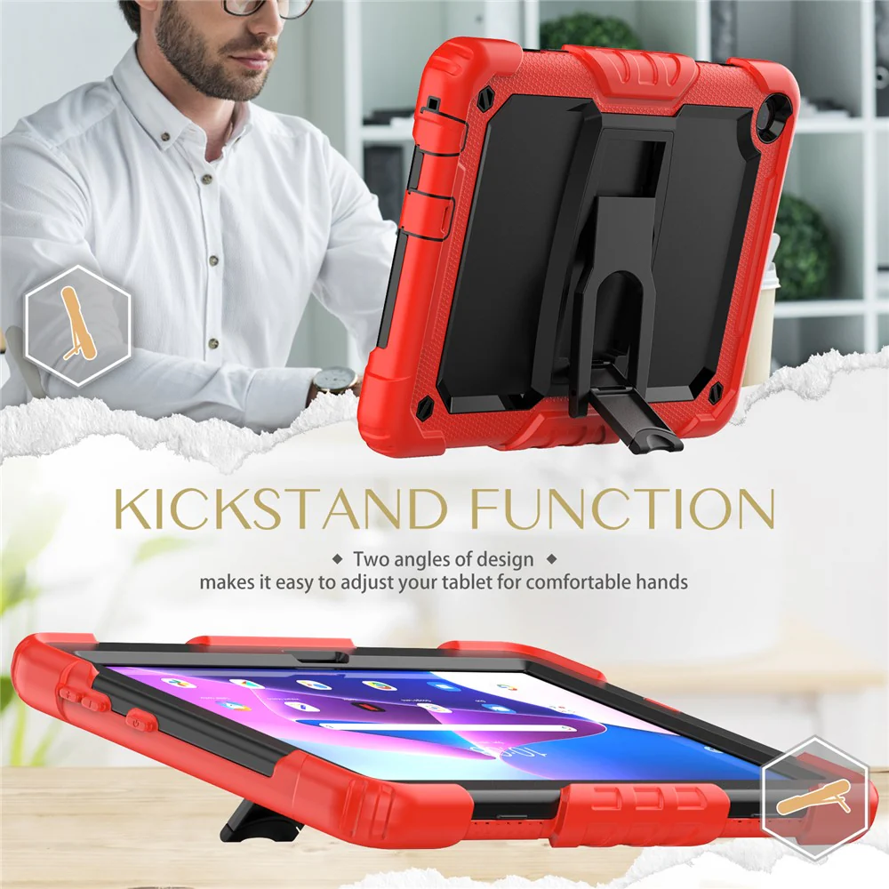 For Lenovo Tab M10 (Gen 3) TB-328F Anti-Scratch Silicone+PC Tablet Case Kickstand Cover with Strap - Red - Image 4