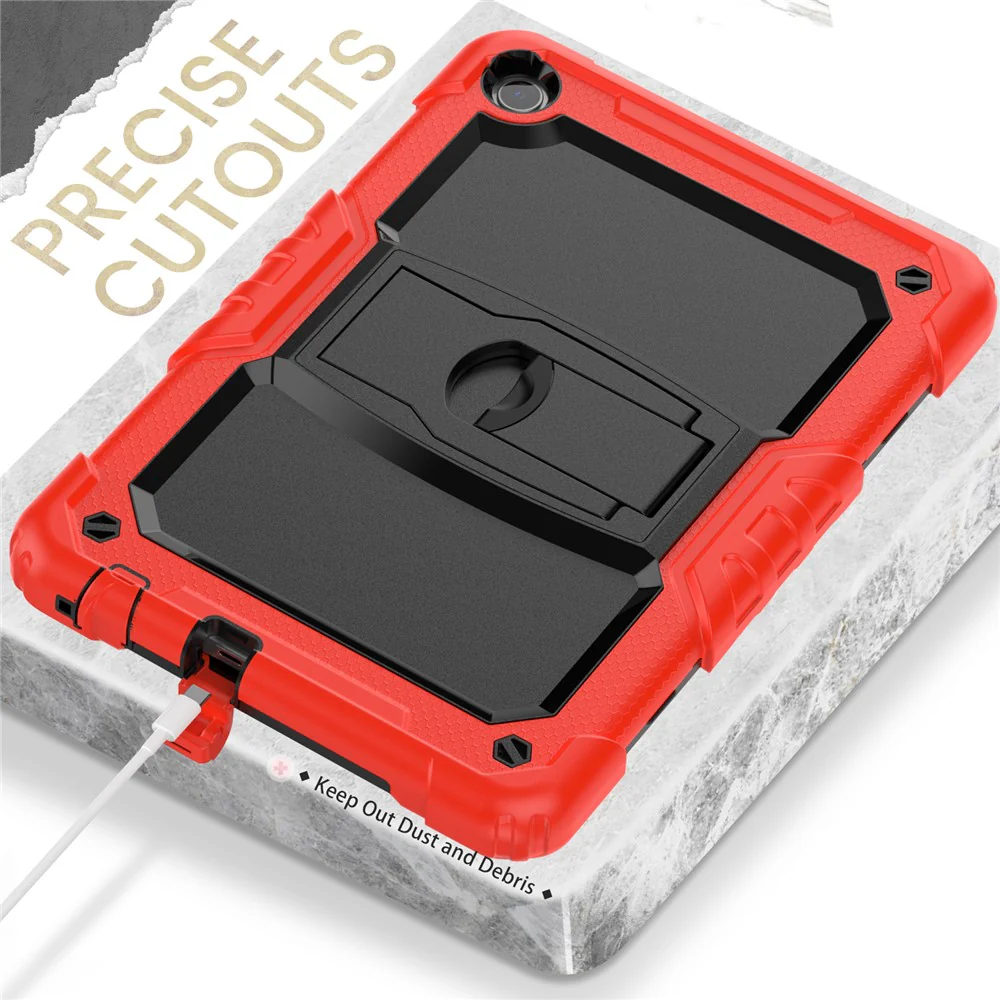 For Lenovo Tab M10 (Gen 3) TB-328F Anti-Scratch Silicone+PC Tablet Case Kickstand Cover with Strap - Red - Image 5
