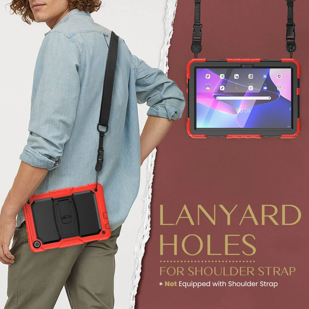 For Lenovo Tab M10 (Gen 3) TB-328F Anti-Scratch Silicone+PC Tablet Case Kickstand Cover with Strap - Red - Image 7