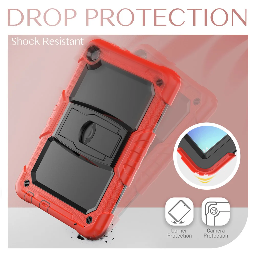 For Lenovo Tab M10 (Gen 3) TB-328F Anti-Scratch Silicone+PC Tablet Case Kickstand Cover with Strap - Red - Image 8