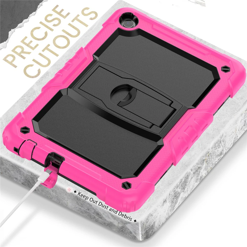For Lenovo Tab M10 (Gen 3) TB-328F Anti-Scratch Silicone+PC Tablet Case Kickstand Cover with Strap - Rose - Image 5