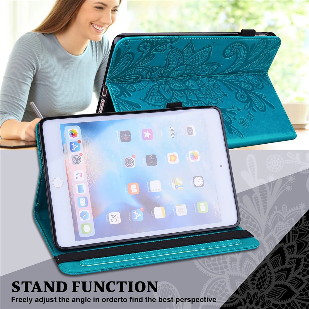 For Lenovo Tab M10 (Gen 3) TB-328FU / TB-328XU Flower Imprinting Tablet Stand Wallet Case PU Leather Shockproof Cover with Elastic Band - Blue - Image 5