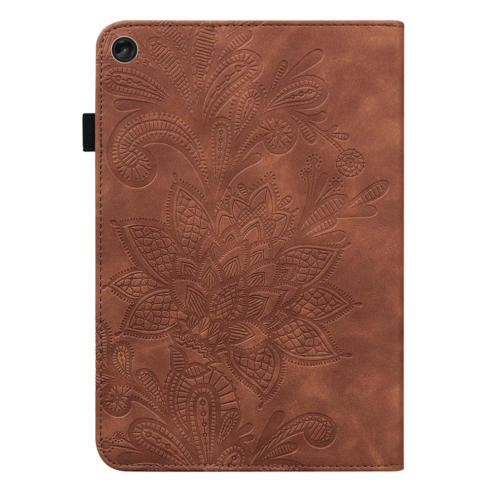 For Lenovo Tab M10 (Gen 3) TB-328FU / TB-328XU Flower Imprinting Tablet Stand Wallet Case PU Leather Shockproof Cover with Elastic Band - Brown - Image 2