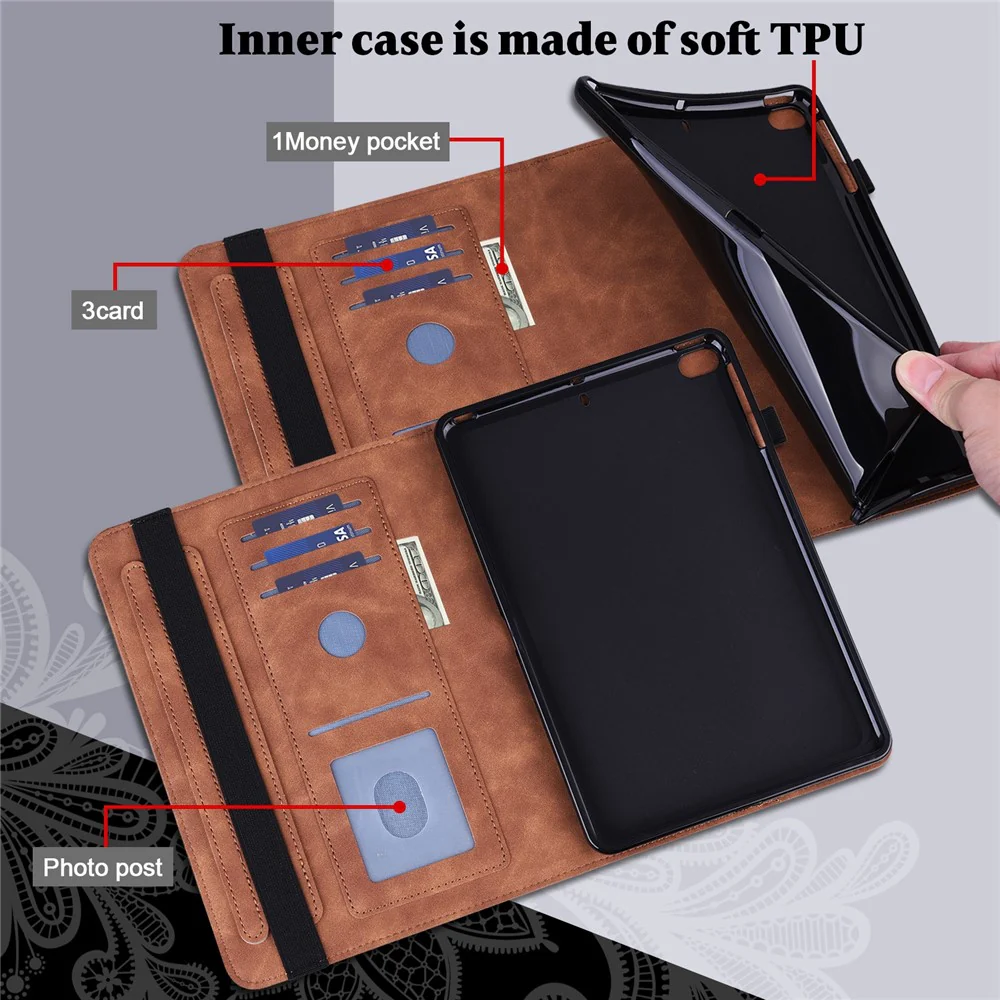 For Lenovo Tab M10 (Gen 3) TB-328FU / TB-328XU Flower Imprinting Tablet Stand Wallet Case PU Leather Shockproof Cover with Elastic Band - Brown - Image 4