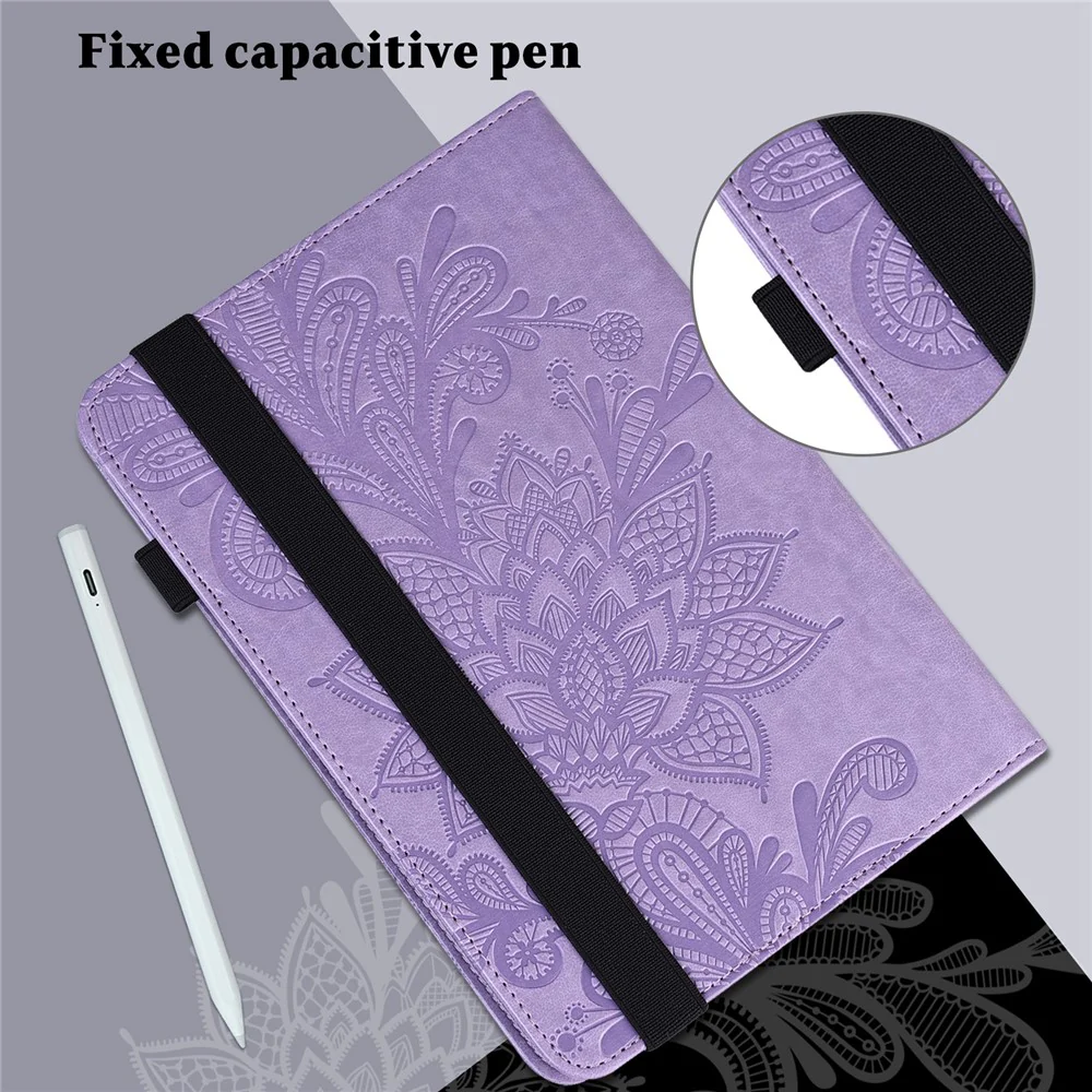 For Lenovo Tab M10 (Gen 3) TB-328FU / TB-328XU Flower Imprinting Tablet Stand Wallet Case PU Leather Shockproof Cover with Elastic Band - Purple - Image 7