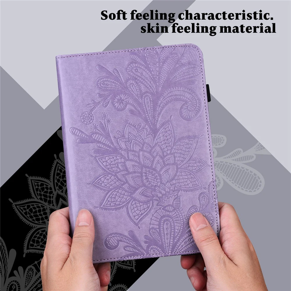For Lenovo Tab M10 (Gen 3) TB-328FU / TB-328XU Flower Imprinting Tablet Stand Wallet Case PU Leather Shockproof Cover with Elastic Band - Purple - Image 8