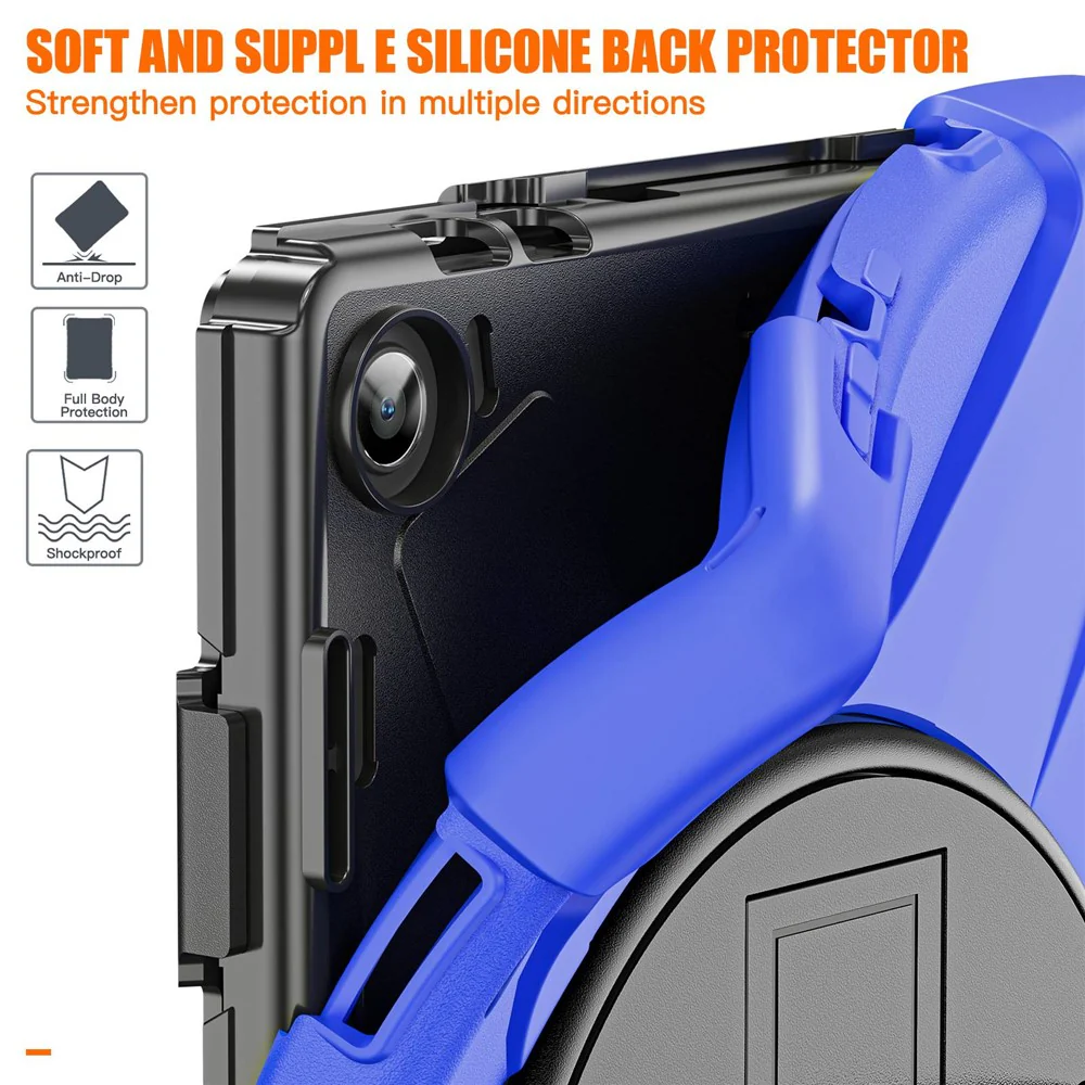 For Lenovo Tab M10 (Gen 3) TB-328FU / TB-328XU Kickstand 360 Degree Rotation Hand Strap Tablet Case PC + Silicone Protective Cover - Blue - Image 5